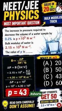 Bulk Modulus Numerical | Most Expected Physics Question