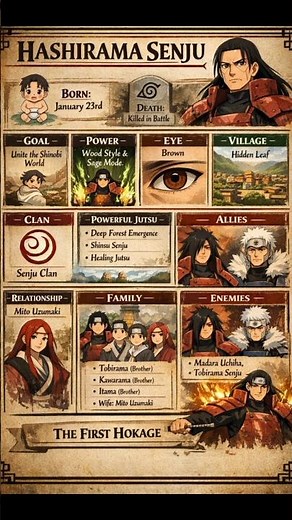 Hashirama Senju Full Story & Powers | First Hokage Explained | Naruto Character Notes #naruto #anime