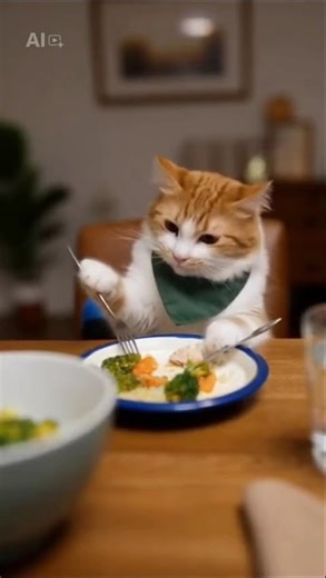 This cat eats like a human 😂 #shorts