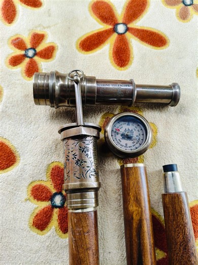 Vintage Brass Marine Telescope With Compass Walking Stick | Antique Nautical Spyglass Cane | Handmade Travel Gift - Etsy UK
