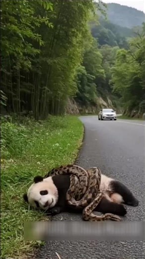 Panda vs Python on a Mountain Road 😳 #shorts #wildliferescue #panda #animals