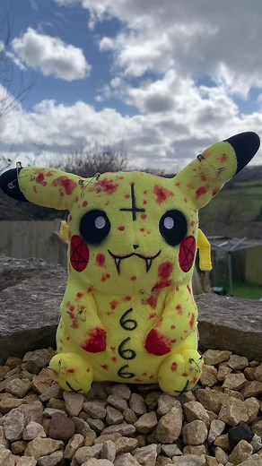 Custom Satanic Pikachu Plush - Devil Pikachu Machete Plushie
