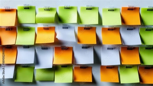 Sticky Notes Grid: A grid of colorful sticky notes, each ready to capture ideas, reminders, and important tasks. perfect for brainstorming, organization, and project planning.