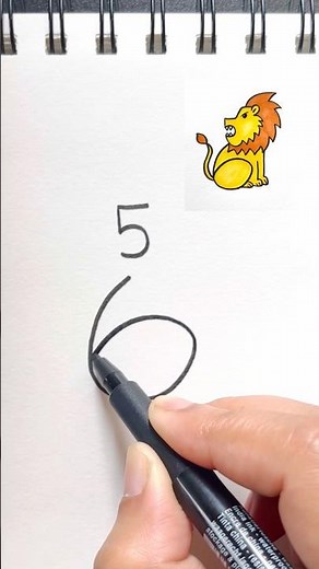 Number drawing for kids | Draw a lion with numbers 5 and 6 #easydrawing #animals #artforkids #diy
