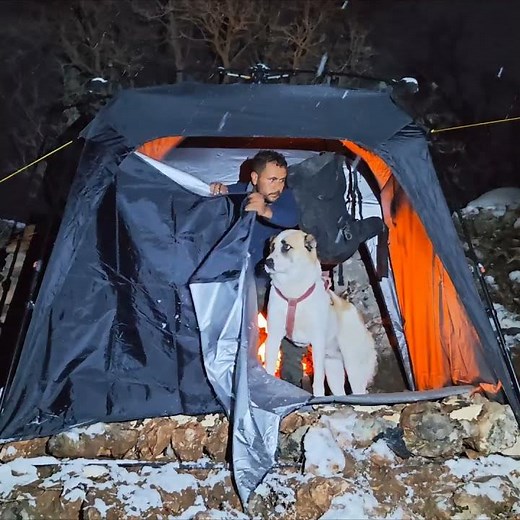 Hot Tent Bushcraft Camp with My Dog in a Snowstorm | Winter Survival & Nature ASMR
