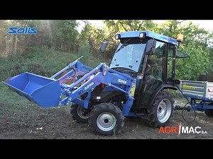 Τρακτέρ καμπίνα SOLIS S26 με κουβά, φρέζα, κλαδοτεμαχιστή, καταστροφέα με σφυριά και τρέιλερ GRAECUS