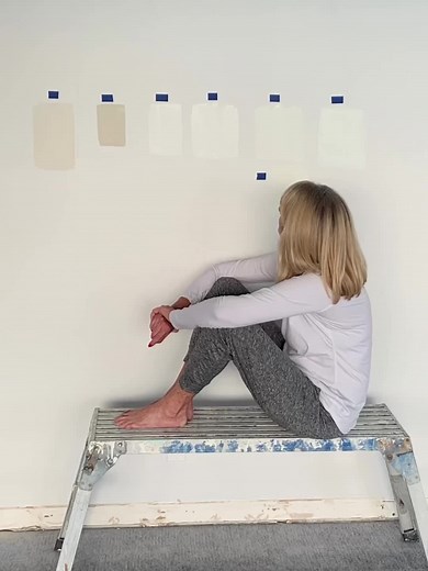 I tested a bunch of whites and you should too before choosing. We ended up using Simply White by Benjamin Moore for walks, ceiling and trim just in different finishes #whitepaintcolors #simplywhite #benjaminmoorepaint @Benjamin Moore