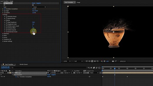 【AI字幕】AE插件-炫酷灰尘粒子特效溶解飞散转场过渡插件Aescripts Dust Transition使用教程