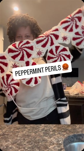 Adonia | The Adonia Show on Instagram: "The peppermint (aka trauma) crochet drama continues.⁣ ⁣ This crochet blanket chooses violence. I respond with my hook.⁣ ⁣ #AdoniaIsAtItAgain⁣"