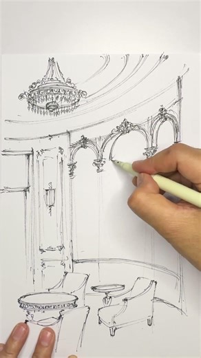 “A Royal Reading Lounge in Sketch Form ✨ Classical Interior Design”