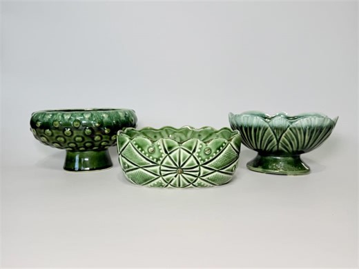 Vintage Mid Century Green Ceramic Planters- Choice Item- Unique Retro Garden Dish- Hobnail, Avocado Green, Drip Glaze- Plant Lover Gift - Etsy