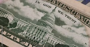 details of the American fifty dollar banknote, a close-up of a part of a banknote with a face value of 50 US dollars