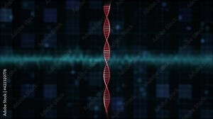 Rotating DNA molecule. DNA scanning waveform effect . Science medical readout informatics display. 3d animation render