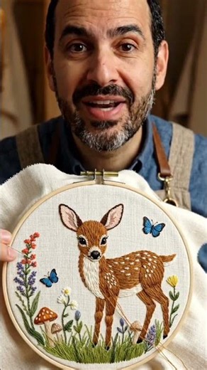 Baby Deer Embroidery 🦌 | Cute Woodland Hand Embroidery Design | 3D Embroidery Art