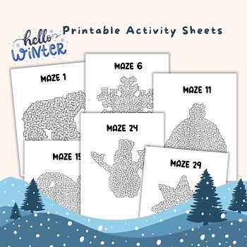 Winter Themed Mazes Set of 32| Printable Activity Sheets for Classroom Fun