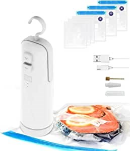 Rechargeable Handheld Vacuum Sealer Machine,4 IN 1 Heat Sealer Cutter Inflation Tool,Portable Mini Food Bag Saver Packing Sealing System for Jars Meat Storage Chamber Chips Snacks(White)