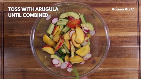 Chicken Thighs with Arugula Peach Salad