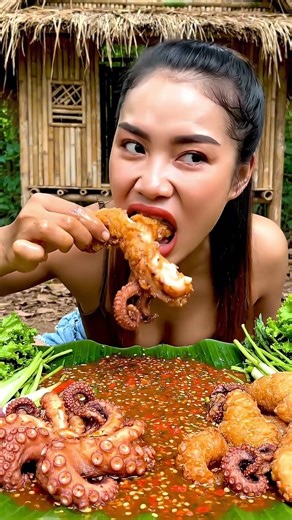 🐙🔥 Eating Fried Giant Octopus — Extra Crispy & Delicious! 🤤