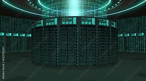 Server cabinets for storage, Data servers in a data center server room, Cloud computing data storage concept, Futuristic digital data network connection technology