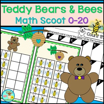 K-1st Double Ten Frames Math Scoot Activity 0-20 Teen Numbers - Bears and Bees