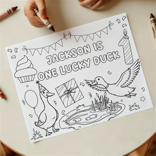 One Lucky Duck Birthday Coloring Page, Customizable Printable (digital Download) H24 - Etsy