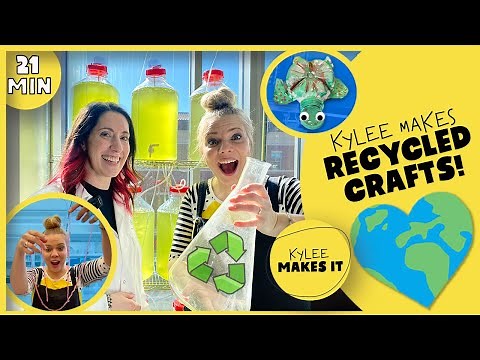 Kylee Makes Recycled Crafts! Celebrate Earth Day | How to Make Plastic Bottle Turtle & Algae String!
