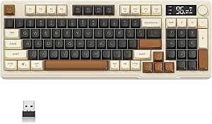 ZIYOU LANG M96 Wireless Gaming Silent Membrane Keyboard,Display Screen & Knob with Multimedia Keys Dual Mode Bluetooth/2.4Ghz,Rainbow Backlight 94Keys Ball Shape PBT Keycap ANSI Layout for Win/Mac