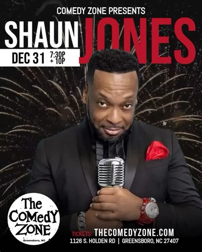 Kick the night off right with some laughs and a show with the hottest comedian on the scene - @comicshaunjones . The funniest party in town is at The Comedy Zone with one of the best in the business. SHAUN JONES puts on a show that is not to be missed. This New Year’s Eve we proudly bring him back to headline for the Triad’s best and longest running New Year’s Eve comedy show! ______________________ ➡️ 7:30pm SHOW: All tickets include the 7:30 comedy show with Shaun Jones and tickets to Arizona 