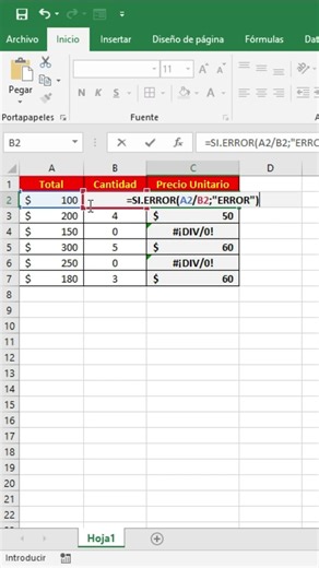 Cómo ocultar errores en Excel con SI.ERROR (fácil y rápido) #excel #shorts #virales #exceltips