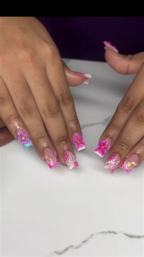Simple and cute nails 🩷🌸🤍🩵💜 #naileditbylisa