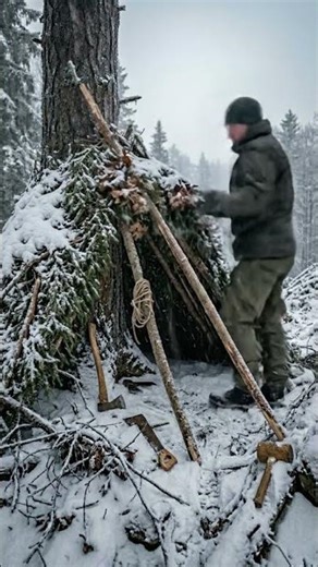 I Built a Cozy A-Frame Shelter in Freezing Conditions. #cozyhome