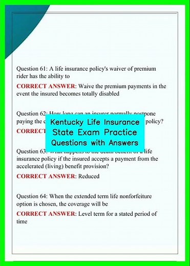 Kentucky Life Insurance State Exam Practice Questions with Answers video