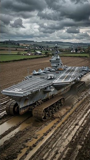 “What If an Aircraft Carrier Had Tank Tracks? 🤯 Giant Warship Driving Through Mud!”