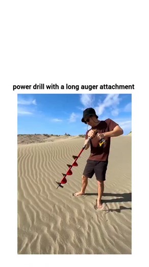 @viraal__memez on Instagram: "Kindly Dm for Credit/Remove video transitions to a desert environment where a man uses a power drill with a long auger attachment to dig into the sand. After drilling a deep, clean hole, he lowers a container attached to a rope to retrieve a dark, viscous substance. He then pours this liquid into a small metal tin, inserts a wick held in place by a metal frame, and lights it with a match. The liquid appears to act as a fuel, creating a steady flame and demonstrating