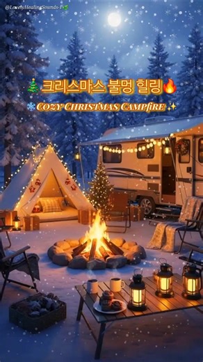 #shorts 🔥 고요한 크리스마스 캠핑 불멍 힐링🎄 ❄️ Cozy Christmas Camping Fireplace Relaxation🌿 #피아노음악 #healingmusic