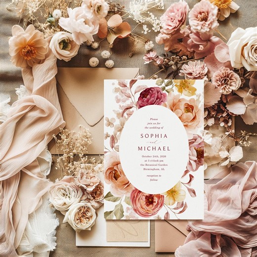 Floral Wedding Invitation Template, Autumn Wedding, Fall Flowers, Corjl Editable, Rustic Elegant Wedding Invite, Printable 247 - Etsy