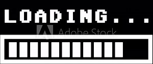 Simple white 8-bit retro style loading text with progress bar.