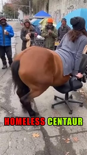 Strange AI on Instagram: "This “Homeless Centaur” Broke the Internet 😳 #viral #funny #wtf #shorts #meme #streetvideo #centaur"