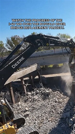 Here's a look at the progress on the construction of the new I-40 westbound bridge over the Buffalo River. Over the past several months, crews demolished the old westbound bridge and are now building the foundation footings, columns, and caps for the new structure. Once complete, the new bridge will feature wider lanes to improve safety. | myTDOT