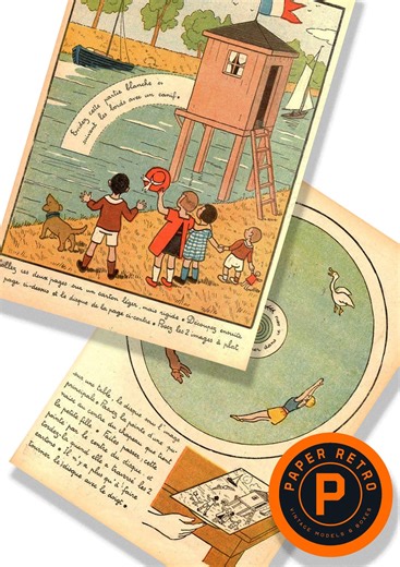 Moving Swimming DIVERS Scene Vintage French Cut Out Paper Model (2x Printable A4 Download) - Etsy