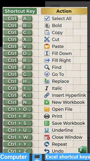 Excel shortcut keys in key board 🖥️⌨️.....