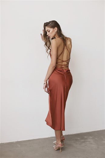 Backless Silk Dress, Rust Terracotta, Bias Cut (custom Fit Spaghetti Straps) - Etsy