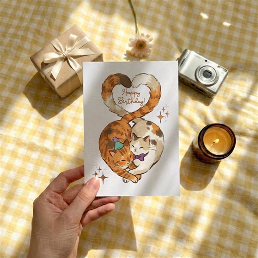 Happy Birthday Digital Card | Cats Heart Illustration Gift | Editable Canva Template, Cozy & Cute Aesthetic, for Couple, Friends, Cat Lovers - Etsy