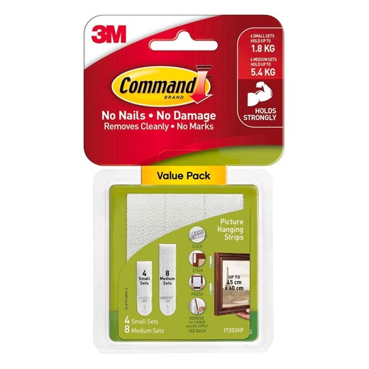 Command™ Small / Medium White Adhesive Picture Hanging Strips Value Pack - 12 Pack - Small / Medium