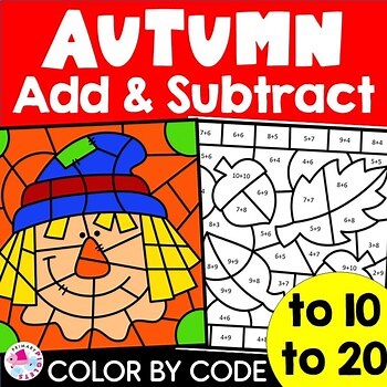 FALL Color by Number Code Addition & Subtraction to 10 & 20 Coloring Pages