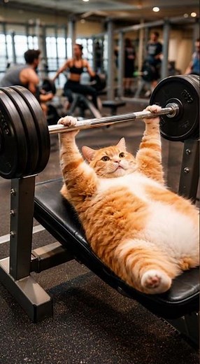 This Chubby Orange Cat Benches More Than Humans?! #funny #funnycats #workout