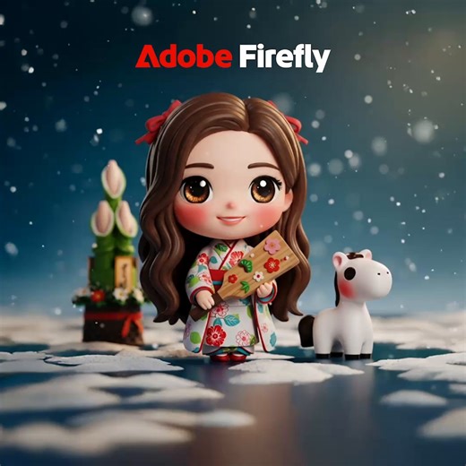 ✐☡ 【簡単】Adobe Fireflyのキャラクター生成AIで画像を生成 Adobe Fireflyなら、個性あふれるキャラクター画像を 生成することが可能💡 SNS用アイコンや新年の挨拶画像の作成にもおすすめです！ 【操作手順】 1️⃣Adobe Fireflyの新規作成→「画像」から画像生成を開く ※もしくは、プロンプト入力欄にて「画像」に設定した上で「さらに生成」を押すと開くことが可能 2️⃣モデルをFirefly Image 5、縦横比をお好みのものに設定 3️⃣生成したい物のプロンプトを入力し、生成！ 【生成のコツ】 ・プロンプトは１つ１つを短め&具体的に入力 ・パートナーモデルの活用もおすすめ 📢 Firefly Image Modelで生成されるコンテンツは商用利用可能なので、安心してご利用いただけます。 今後もHow toやTipsを投稿していくので、 ぜひAdobe Creative CloudのFacebookページをフォローしてくださいね。 キャラクター生成AIの詳細はこちらをチェック👇 https://adobe.ly/4qlOtdO | Adobe C