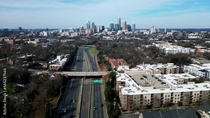 Charlotte NC Independence Blvd reverse Aerial Stock Video