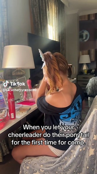 Cheerleader's First Ponytail for Competition
