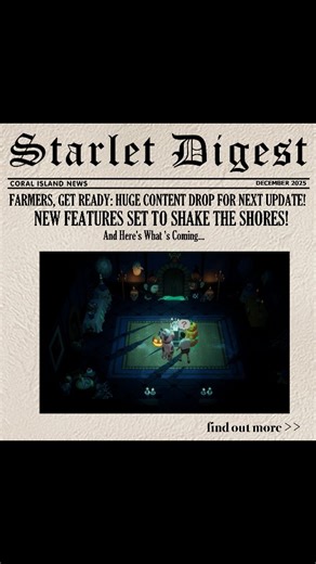 Coral Island v1.2b "Haunted House & Minigames" update is now LIVE! 🎉 Get ready for Haunted House, minigames, NPC affection upgrade, pet gifts, tons of UI/UX improvements... And so much more! P.S. Rysy’s Tattoo Shop is now OPEN! #gamedev #indiegame #coralislandgame 🎮 Steam: http://swg.gg/igswag 💬 Discord: http://discord.gg/stairway | Coral Island